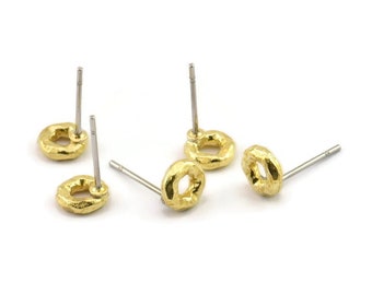 Pendientes redondos de latón, 12 pendientes de botón circulares de latón en bruto (6 x 2 mm) N2425