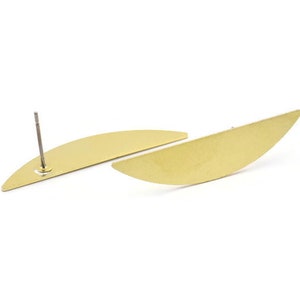 Semi Circle Earring, 4 Raw Brass Half Moon Stud Earrings (37x8x0.70mm) M881 A2271