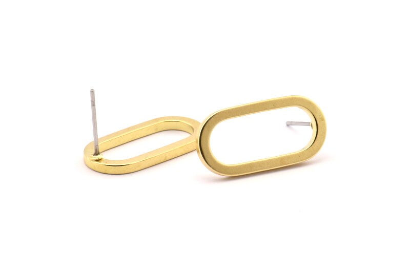 Brass Oval Earring, 8 Raw Brass Oval Stud Earrings