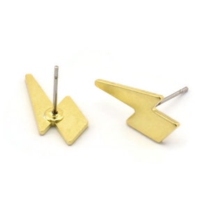 Orecchini in ottone, 10 orecchini a perno a forma di fulmine in ottone grezzo (17x8x1mm) M01680 A2488
