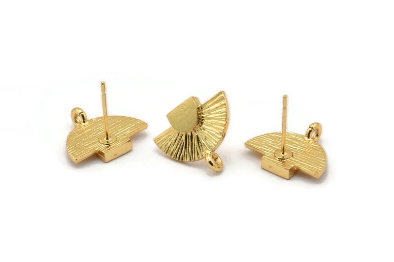Gold Earring Posts, 4 Gold Plated Brass Semi Circle Earring