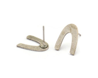 Earring Studs, 8 Antique Silver Plated Brass - U Shape Earrings - Silver Earrings - Earrings (14x10x0.80mm) A2819 Q0226