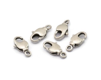 Silver Parrot Clasp, 6 Antique Silver Plated Brass Swivel Lobster Claw Clasps (15x6mm) Bs-1222--n0594