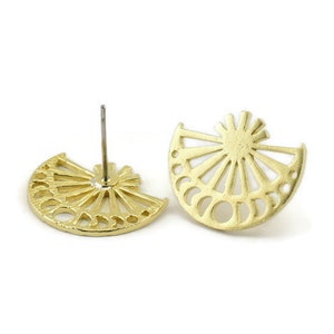 Brass Moon Earring, 4 Raw Brass Moon Phases Stud Earrings (19x16x1mm) N1339