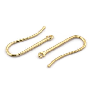 Gold Ear Hooks, 6 Gold Plated Brass Earring Wires, Earring Hooks (25mm) D1324
