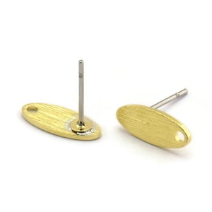 Brass Oval Earring, 12 Textured Raw Brass Oval Stud Earrings With 1 Hole (12x5x0.80mm) M01877