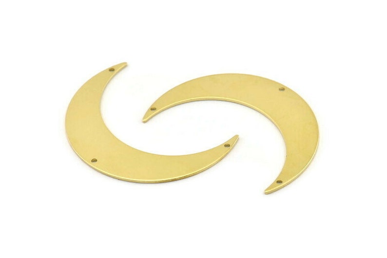 M833 6 Raw Brass Crescent Moon Charms With 3 Holes 46x11x0.90mm Brass Moon Charm