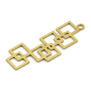 Brass Square Charm, 12 Raw Brass Square Shaped Charms With 1 Loop, Findings (37x15x0.60mm) A3200