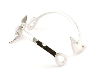 Silver Bracelet Blank, 1 Silver Tone Bracelet Parts With 1 Hole For Leather (63x30x4.5x2.7) X044