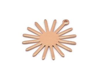 Rose Gold Sun Charm, 4 Rose Gold Plated Brass Sun Charms With 1 Loop (27x0.80mm) A1727 M01676