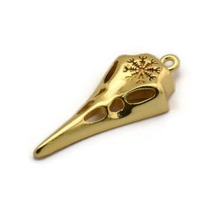 Gold Bird Skull, Gold Plated Brass Snowflake Patterned Bird Skull Charm With 1 Loop, Pendant, Earring Finding (36x15x6mm) N1962