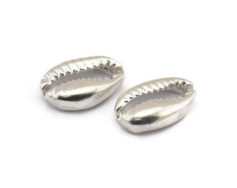 Hallazgo de concha de plata, 2 hallazgos de concha de cauri de plata 925, colgantes, dijes, aretes, cuentas (10-16 mm) E200