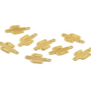 Gold Cactus Charm, 12 Gold Plated Brass Cactus Charms With 1 Loop, Earrings, Findings (14x7x0.30mm) F122