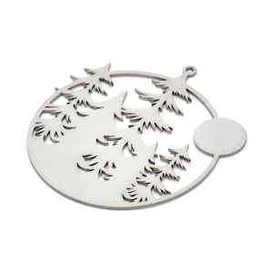 Steel Landscape Charm, Stainless Steel Sun And Tree Charms With 1 Loop, Round Charms, Findings (40x38x0.80mm) SMP2046