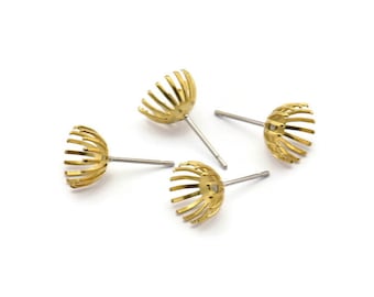 Earring Post Stud, 50 -  316L Stainless Steel Earring Posts With Raw Brass 8mm Flat Pad For 8mm Bead, Ear Studs BS 2129