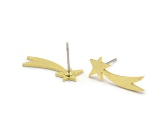 Brass North Star Earring, 12 Raw Brass Pole Star Shaped Stud Earrings (19x7x1mm) A3242