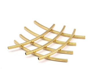 Square Noodle Tubes - 50 Raw Brass Square Curved Tubes (50x2x2mm) Brc273