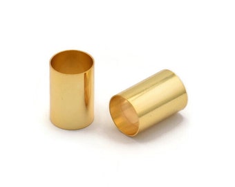 Złote koraliki rurkowe, 5 sztuk pozłacanych mosiężnych rurek (12 x 18 mm) Bs 1473 Q0048