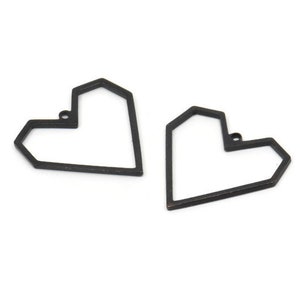 Black Heart Charm, 10 Oxidized Black Brass Heart Charms With 1 Loop, Earrings, findings (20x1mm) D1257