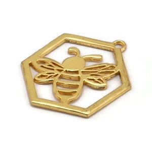 Gold Bee Charm, Gold Plated Brass Bee Charm With 1 Loop, Pendant, Finding (30x28x1.5mm) N1379