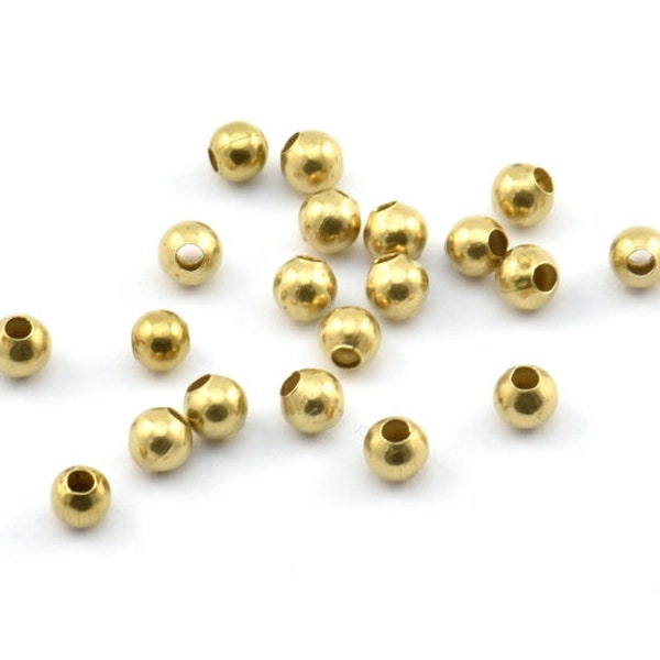 500 Perlas de bola espaciadoras de latón crudo, Cuentas engarzadas (3 mm, tamaño de orificio 1.2 mm) Bs 1088--n0569
