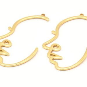 Gold Face Charm, 4 Gold Plated Brass Face Charms With 1 Loop, Pendants, Earrings, Findings (43x23x1mm) D0625 Q0737