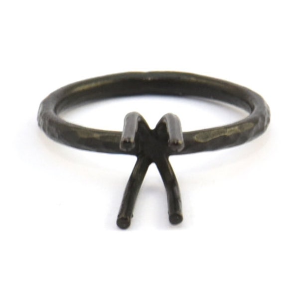 Claw Ring Setting, 2 Oxidized Brass Black Claw Ring Blanks With 4 Claws For Natural Stones N0210 S783