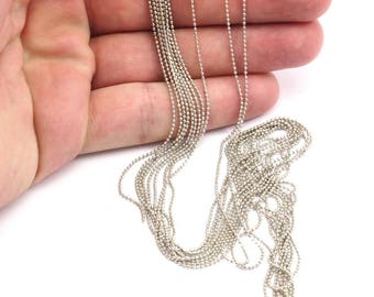 Silver Ball Chain, 5 M - 1mm Silver Tone Brass Faceted Ball Chain - W69 ( Z030 )
