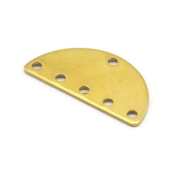 Brass Circle Blank, 24 Raw Brass Semi Circle Blanks With 6 Holes (25x12.5x0.80mm) A0876