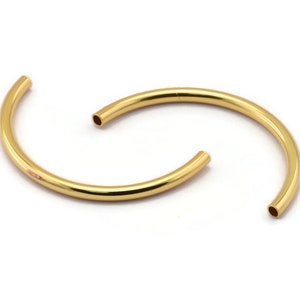 Gold Curved Tubes, 2 Gold Plated Brass Semi Circle Curved Tube Beads (3.5x55mm) D0265 Q0029