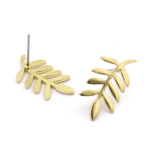 Brass Leaf Earring, 6 Raw Brass Leaf Stud Earrings, Findings (23x12x1.2mm) N1631