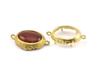 Brass Oval Setting, 6 Raw Brass Oval Settings With 2 Loops and 1 Pad Setting (25x15.5x3mm) BS 2039