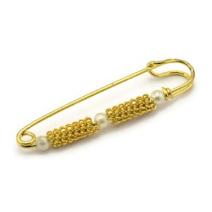Safety Pins With Bead, 2 Vintage Raw Brass Safety Pins With Beads (46x11mm) L-12