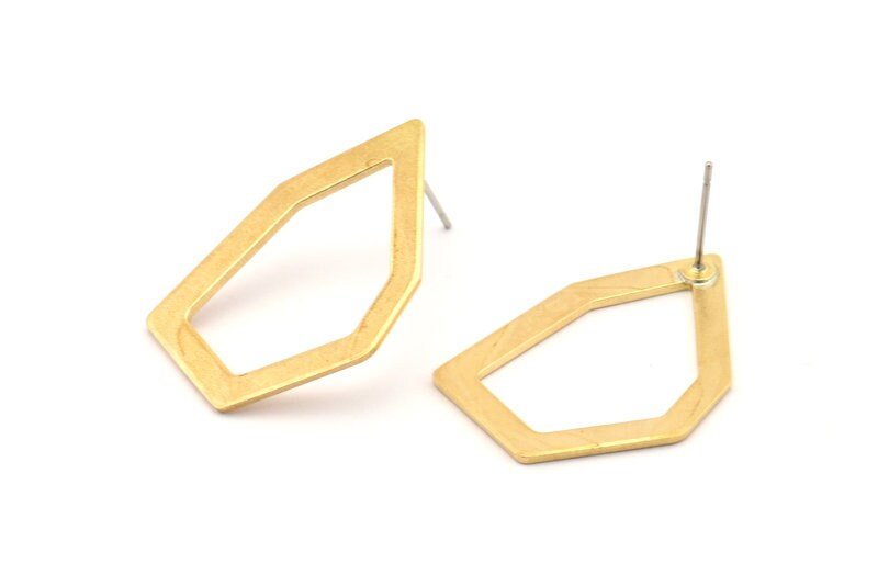 Brass Geometric Earring, 8 Raw Brass Pentagonal Stud Earrings (29x20x1mm) D0599 A1728