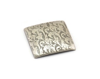 Silver Square Charm, 3 Antique Silver Plated Brass Flower Textured Square Findings (25mm) D0102--C002
