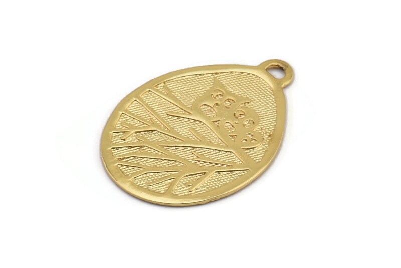 Gold Owl Charm, 1 Gold Lacquer Plated Brass Owl Textured Drop Shape Charms With 1 Loop, Blanks (38x2