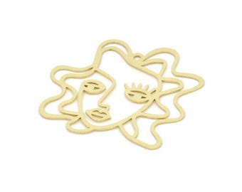 Brass Face Charm, Raw Brass Face Charms With 1 Loop, Face Earrings, Findings (40x43x0.60mm) SMP2084