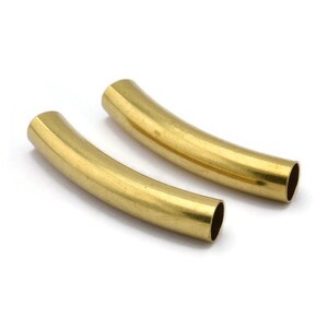 Brass Noodle Tubes, 12 Raw Brass Curved Tube Findings (7x40 Mm) Bt001 Brc254