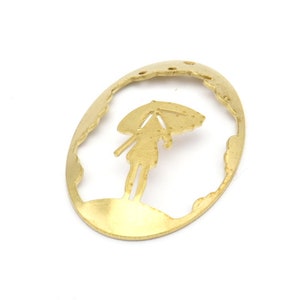 Brass Umbrella Charm, 4 Raw Brass Umbrella Charms With 1 Hole, Pendants, Earrings (45x30x1mm) D0647