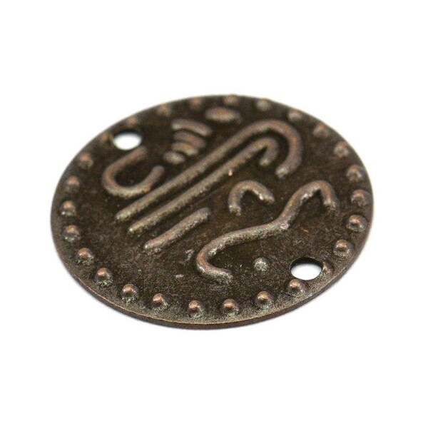 Antique Copper Coin, 20 Antique Copper Tone Brass Round Coin Connectors, Charms, Pendant, Findings (16mm)  K060