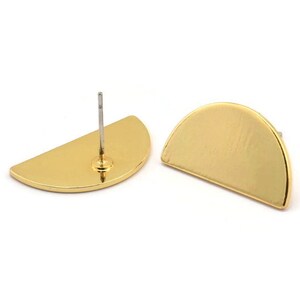 Semi Circle Earring, 2 Gold Plated Brass Half Moon Stud Earrings (22x12x1mm) D1091 A1444