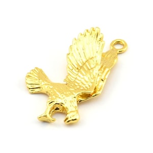 Gold Eagle Charm, 2 Gold Plated Brass Eagle Necklace Pendants, (33x19mm) N0277