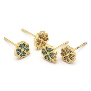 Gold Leaf Earring, 4 Gold Plated Brass Leaf Stud Earrings (7x8mm) SY0178