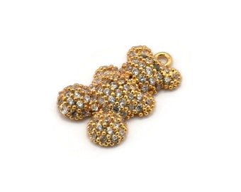 Gold Bear Charm, Gold Plated Bear, Cubic Zircon, CZ Pave Bear Charm, Zircon Charm Pendants With 1 Loop (19x13x4mm) SY0088
