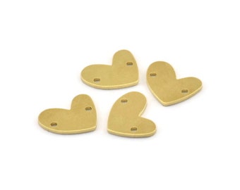 Brass Heart Charm, 12 Raw Brass Heart Charms With 2 Holes (14x11x1mm) M857