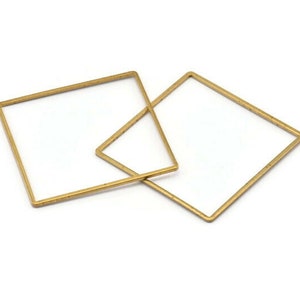 Square Ring Charm 6 Raw Brass Square Connectors 42mm Bs image 2
