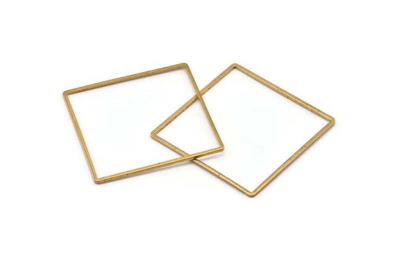Square Ring Charm 6 Raw Brass Square Connectors 42mm Bs image 2