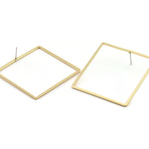 Brass Square Earring, 4 Raw Brass Square Stud Earrings (42mm) Bs 1310 A1778