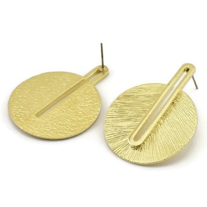 Brass Earring Post, 2 Posts Raw Brass Textured Earrings (42x32x1mm) N1086