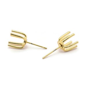 Gold Claw Earring, 4 Gold Plated Brass 6 Claw Stud Earrings (21mm) N1135